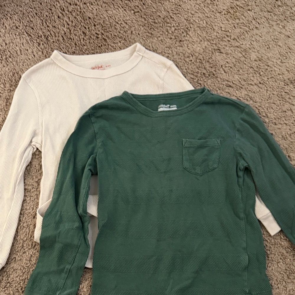 Cat & Jack Green and Cream Long Sleeve Tees
